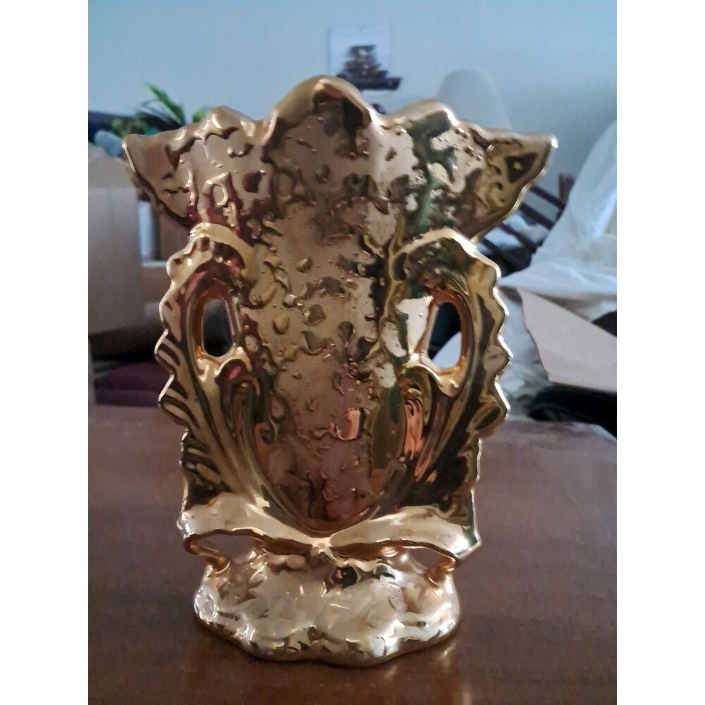 Weeping Gold Porcelain  Vase Mid Century Hand Decorated 22 Kt Gold